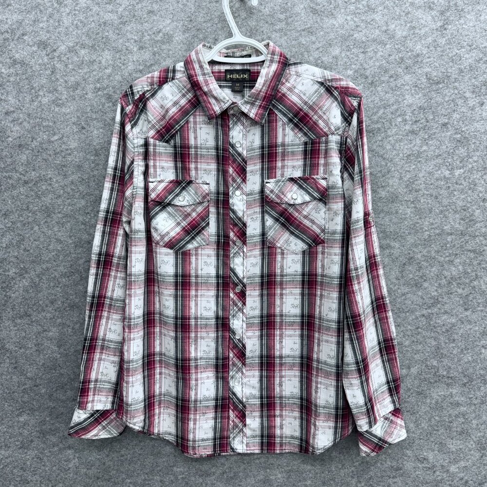 Helix Men's Athletic Fit Western Pearl Snap Plaid, M, 100% Athletic Fit Cotton